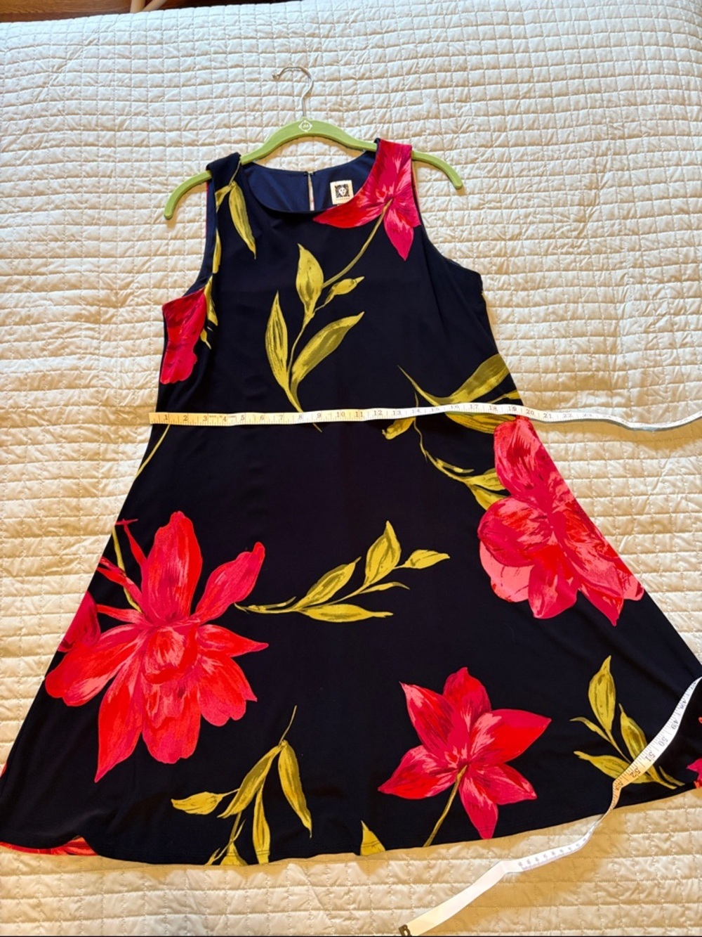 Women’s Navy Floral A-Line Dress with Pink & Green Print - Picture 8 of 10